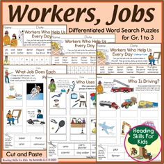 the worksheet for workers'jobs is shown in this graphic file, which includes pictures