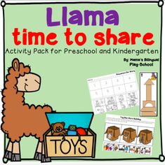 llama time to share activity pack for preschool and kindergartian students with pictures