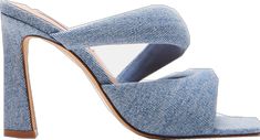 Modern Fitted Open Toe Mules, Trendy Open Toe Mules, Trendy Spring Mules With Wrapped Heel, Open Toe Slides With Branded Heel Counter, Spring Square Toe Mules With Wrapped Heel, Trendy Heel Strap Mules For Spring, Trendy Fitted Sandals With Sculpted Heel, Trendy High Heel Slides For Spring, Modern Fitted Mules For Summer