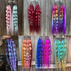 Festival Ponytail Extension, Braided Hair Extensions Ideas, Rave Braids Extensions, Festival Braids With Color Extensions, Rave Hairstyles Braids, Rave Braids Festival Hair, Rave Hair Extensions, Colored Extensions