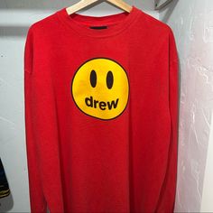 Red Drew House Long Sleeve Condition 10/10 Dimensions: Pit To Pit: 24.5 Length 30 Red Long Sleeve T-shirt For Loungewear, Red Graphic Print Tops For Loungewear, Drew House, Shirt Color, Long Sleeve Shirt, Sleeve Shirt, Colorful Shirts, Long Sleeve Tees, Long Sleeve Shirts