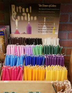 short tapered candles separates by color on display for spells and prayers Chime Candles, Manifesting Love, Organic Lotion, Spell Candles, Spell Work, Free Will, Green Candle, Viking Runes, Blue Candles