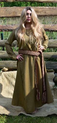 Viking woman woolen dress Fall Wool Sweater Dress, Beige Dresses For Fall, Beige Long Sleeve Dress For Winter, Beige Long Sleeve Dress For Fall, Long Sleeve Wool Dresses For Fall, Fitted Tunic Midi Dress For Fall, Winter Brown Knee-length Dress, Brown Knee-length Winter Dress, Fitted Wool Dress In Beige