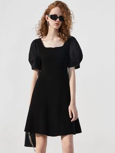 Puff Sleeve A-line Black Mini Dress Puff Sleeve Mini Dress, Date Dresses, Black Mini Dress, Mini Dress With Sleeves, Everyday Wardrobe, Birthday Dresses, Black Mini, Mini Black Dress, Puff Sleeves