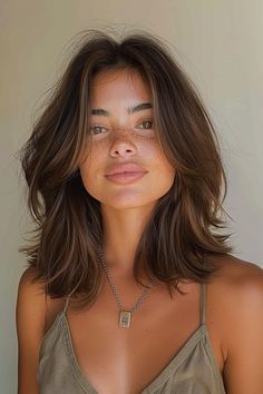 Medium Brown Hair With Curtain Bangs, Layer Mid Length Hair, Short Hair Cuts For Women With Layers, Layered Hair For Thick Hair, Airspace Haircut, Collar Bone Length Hair Cuts Layers, Short Layered Hair Bangs, Long Bob Hairstyles With Layers And Curtain Bangs