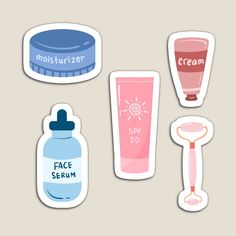 stickers with different types of skin care products