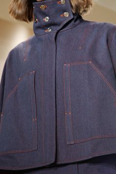 Piping Details Fashion, Fall2023 Fashion, Blue Jacket Outfits, Interesting Pockets, Pockets Fashion Details, Architectural Clothing, Denim Couture, Jacket Details, Jacket Collar