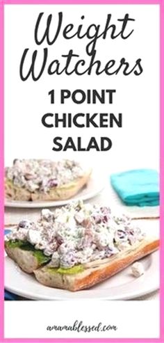 the weight watchers'point chicken salad is on a white plate with pink border