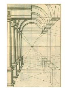 an architectural drawing with columns and arches