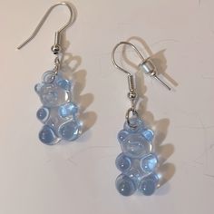 Acrylic Light Blue Transparent Gummy Bears On Silver Tone Wire Hooks With Backs 1 3/4” Long So Sweet! Trendy Blue Resin Jewelry, Playful Blue Jewelry For Party, Cute Blue Hypoallergenic Jewelry, Playful Blue Nickel-free Jewelry, Casual Blue Hypoallergenic Jewelry, Cute Blue Hypoallergenic Earrings, Blue Fun Dangle Jewelry, Fun Blue Nickel-free Jewelry, Blue Dangle Jewelry With A Fun Style