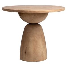 a round wooden table with two legs and a circular top on an isolated white background