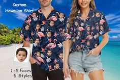 🧡Print your face on a real All Over Print Hawaiian Shirt. Cheer you up or show your love and support for your loved one with your awesome idea.Custom face Hawaiian shirts will be a best gift for your Dad, bachelor or wedding party. 🌟How place an order? 1) Choose the style and size.(refer to Size Table) 2)Add to chart & checkout. 3) After place an order, send us your photos in the best possible resolution via Etsy Message. 4)We will print your own item by using the photo you offered. Any problems please feel free to contact us. 🧡About the Item:🧡 ❤Personalized and stylish for fashion men. ❤Made from 95% polyester and 5% spandex, lightweight and comfortable. ❤Regular fit with short sleeves, perfect top for summer wearing. ❤Each panel is cut and sewn together to ensure a flawless graphic. Summer Family Vacation Shirt With Short Sleeves, Casual Summer Shirt For Family Vacation, Customizable Fun Summer Shirt, Customizable Summer Beach Tops, Customizable Summer Tops For The Beach, Customizable Summer Tops For Beach, Customizable Tops For Summer Vacation, Funny Custom Print Summer Shirt, Funny Summer Shirt With Sublimation Print