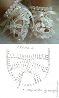 an image of a pair of baby shoes with bows and pearls on the soles