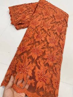 Burnt Orange Wedding Dresses The Bride, Net Lace, African Lace Material, Burnt Orange Lace Styles, Orange Nigerian Lace Styles, Burnt Orange Nigerian Wedding, Fitted Lace Tulle Fabric For Banquet, Orange Nigerian Wedding Dress, Burnt Orange Wedding Dress