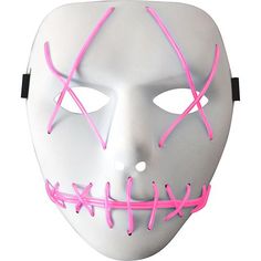 Brighten and frighten the costume party in a Light-Up Pink Stitch Face Mask! The white face mask features bright pink wires that look like stitching on the eyes and mouth. Light the pink wires with the on-off button on the attached battery pack. Complete your unique Halloween costume idea with this light-up pink and white costume accessory. Light-Up Pink Stitch Face Mask product details:  On-off switch Attached battery pack 2 AA batteries included One size fits most teens and adults Diy Halloween Masks, Pink Led Lights, Halloween Idea, White Costume, Halloween Costume Idea, Pink Stitch, Pink Mask, Scary Mask, White Face Mask