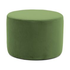 a green round ottoman sitting on top of a white floor