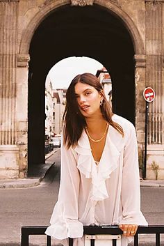 bell sleeve Chic Ruffled Collar Blouse For Day Out, Chic Day Out Blouse With Ruffled Collar, Chic Blouse With Ruffled Collar For Day Out, White Blouse With Ruffled Collar For Day Out, Elegant White Blouse For Day Out, Off The Shoulder Tops, Hippie Girl, Shoulder Tops