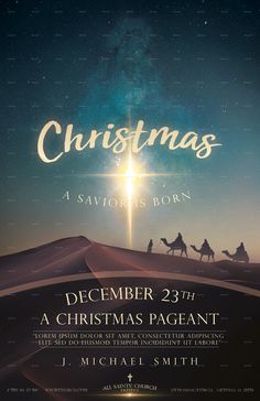 christmas flyer with three wise men riding on camels