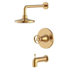 the shower faucet is shown in gold