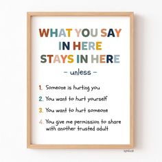 a framed poster with the words, what you say in here stays in here unless