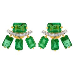 Item Code :- SEE-1108F Gross Wt :- 5.04 gm 18k White Gold Wt :- 4.02 gm Diamond Wt :- 0.23 ct ( AVERAGE DIAMOND CLARITY SI1-SI2 & COLOR H-I ) Emerald Wt :- 4.85 ct Earrings Size :- 14x13.50 mm approx. ✦ Sizing ..................... We can adjust most items to fit your sizing preferences. Most items can be made to any size and length. Please leave a note at checkout or contact us via 1stDibs conversation. Even after purchasing the item, you can still ask us to adjust the size or length. We will t Formal Yellow Gold Diamond And Emerald Earrings, Yellow Gold Emerald Diamond Earrings, Yellow Gold Diamond Earrings With Emerald, Stud Earrings Diamond, Jewelry Details, Tech Pack, Yellow Gold Jewelry, Gemstone Stud Earrings, Earrings Diamond