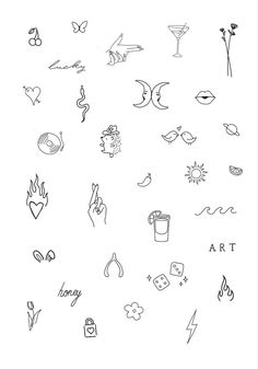 dainty tattoo flash sheet | Small hand tattoos, Subtle tattoos, Discreet tattoos Dainty Food Tattoos, Foodie Tattoos Ideas, Fun Tattoos For Women, Matching Fine Line Tattoos, Discrete Tattoos, Tiny Finger Tattoos, Tiny Tattoos For Women, Unique Small Tattoo, Small Girly Tattoos