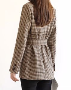 Brown Plaid Suit Jacket | Lim Joo Kyung - True Beauty S Long Sleeve Tweed Jacket For Work, Fall Double-breasted Workwear Blazer, Fitted Tweed Jacket For Fall, Fall Outerwear With Hidden Button For Office, Spring Business Casual Long Sleeve Tweed Jacket, Fall Office Outerwear With Hidden Button Closure, Fitted Fall Blazer, Chic Tweed Jacket With Hidden Button For Fall, Tailored Tweed Jacket For Fall Workwear