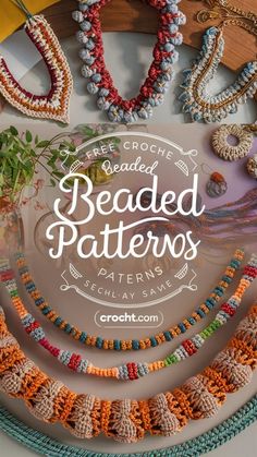 crochet beaded patterns for necklaces and bracelets with text overlay