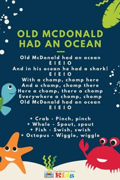 an advertisement for old mcdonald had an ocean with crabfish, fish and starfish