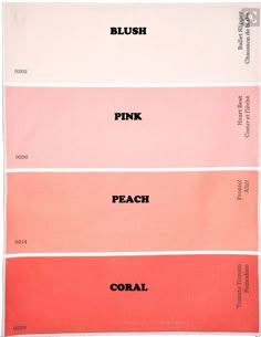 four shades of pink, peach and coral are shown in the same color palettes