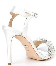 Badgley Mischka Tampa Jeweled Satin Ankle Strap Dress Sandals | Dillard's Crystal Embellished Open Heel Sandals For Gala, Elegant Sandals With 4-inch Heel And Ankle Strap, Elegant Single Toe Strap Sandals For Wedding, Elegant Round Toe Sandals For Event, Elegant Round Toe Sandals For Events, Elegant Fitted Closed Toe Sandals, Formal Embellished Ankle Strap Sandals, Glamorous Embellished Sandals With Single Toe Strap, Elegant Single Toe Strap Heels For Wedding