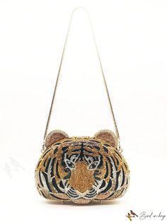 BirdinBag - Rhinestone-Embellished Tiger Design Clutch: Perfect for Party and Wedding Events Diamond Clutch, Rhinestone Handbags, Chic Summer Dresses, Formal Parties, Tiger Design, Novelty Bags, Inch Bag, Gold Rhinestone, Chain Bag