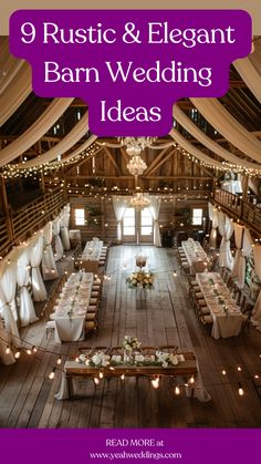 An elegantly decorated barn with rustic wedding decor, featuring charming DIY decorations, creative themes, for a perfect barn wedding. Fast Wedding Ideas, Wedding Farm Decor, Wedding Farm Ideas, Cute Rustic Wedding Ideas, Fairytale Country Wedding, Diy Wedding Venues, Rustic Charm Wedding, Farm Venue Ideas, Diy Barn Wedding Ideas