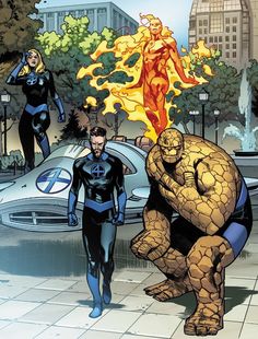 an image of the fantastic four in front of a car