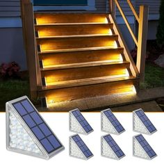 WHATOOK SOLAR STEP LIGHTS 13 LEDs Staircase Outdoor Lights WHATOOK brand outdoor warm color light triangular solar step light is the perfect addition to any outdoor space. The unique triangular shape adds a modern touch to any deck, patio, or staircase, while the warm color light creates a cozy ambiance for evening gatherings. Stair Lights Outdoor Solar Powered In order to maximize the lighting effect, please make sure that the solar deck light is full of sunlight electricity. It's important to Front Door Sidewalk, Stair Lights Outdoor, Porch Front Door, Solar Powered Outdoor Lights, Solar Step Lights, Staircase Outdoor, Solar Fence Lights, Deck Decor, Hangout Spot