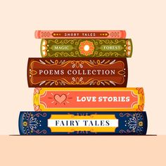 a stack of books with the words love stories written on them in different font styles