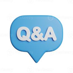 a blue and white speech bubble with the word q & a on it's side