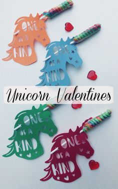 unicorn valentine's day cards with the words, one kind of kind on them