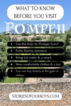 a sign that says pompei with an image of a castle in the background