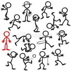 an image of many stick figures with different poses and expressions on them, all drawn in one single line