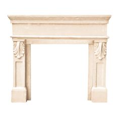 a white marble fireplace surround on a white background