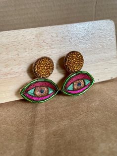 Evil eye beaded earrings Size: 1.6x1.5 inch (4x4 cm) Lightweight  easy to wear  100% handmade Beaded Evil Eye, Green Eye, Evil Eye Earrings, Earrings Green, Eye Earrings, Large Earrings, Green Eyes, Jewelry Earrings Studs, Earrings Handmade