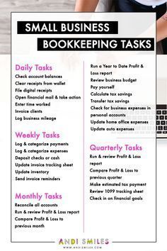 the small business bookeeing tasks list is displayed