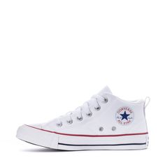 Elevate your kid's style with the Converse Chuck Taylor All Star Malden Street Youth Sneaker. Combining durability with a classic look, these shoes are perfect for casual outings and active play. It's the ideal in-between between the Chuck Taylor All Star hi-top and low-top—plus, they come with padded collars for a super comfy feel. Lace-up. Mid-top with padded collars. Heel pull tab. Chuck Taylor patch. Vulcanized midsole. Rubber outsole. Soccer Shop, Active Play, White Converse, Mid Top, Hi Top, Converse Chuck Taylor All Star, Chuck Taylor All Star, Converse Chuck, Pull Tab