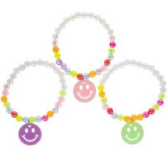 Bead Diameter: 5.9mm Size: One Size Fits Most Material: Plastic Color: Multi-Color Age Grade: 4+ Quantity: 8 Thank your guests for coming to your birthday party by giving them these Smiley Face Friendship Bracelets! These beaded bracelets make the perfect party favor with their colorful bodies and dangling smiley face charms. Place them inside a treat bag to pass out to friends and family! Multicolor Round Beaded Bracelets For Party, Fun Beaded Bracelets For Party, Playful Colorful Beads Friendship Bracelets For Birthday, Playful Party Bracelets With Colorful Beads, Playful Round Beads Friendship Bracelets For Birthday, Colorful Beads Friendship Bracelets For Birthday, Cute Round Beaded Bracelets For Birthday, Fun Beaded Bracelets For Party Favors, Party Multicolor Charm Bracelet With Round Beads