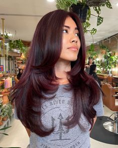 Click for More ➡️ | Save for Later ❤️  Looking to refresh your look with a touch of sophistication and edge? Burgundy hair color might be the perfect choice! This rich, multifaceted shade offers endless possibilities for all hair types and skin tones. From deep wine to vibrant raspberry, there's a burgundy hue that will enhance your features and suit your personality.   Whether you have natural hair, blonde, black hair, or are a brunette, discover the best burgundy hair color ideas for any season. Visit our website for more inspiration and tips on achieving your perfect burgundy look!   #BurgundyHair #HairColorIdeas #HairstyleInspiration  18. Layered Plum Perfection - Burgundy Hair Color Ideas for Women Burgundy Hair Colors, Plum Red Hair, Dark Burgundy Hair Color, Burgundy Hair With Highlights, Burgundy Hair Color Ideas, Deep Burgundy Hair, Purple Black Hair, Raspberry Hair, Dark Burgundy Hair