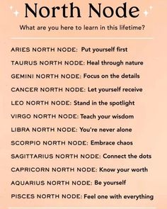 a sign that says north node with the words, what are you here to learn this