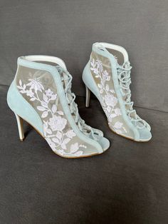 Lace Wedding Shoes with High Heels, Floral Embroidered and Beaded Bridal Stiletto Heels, Wedding Lace Boots with Front Lace and Peep Toe Embroidered High Heel Wedding Shoes, Floral Embroidered High Heel Wedding Heels, Embroidered Wedding Shoes For Summer Parties, Floral Embroidered High Heels For Wedding, Spring Wedding Heels With Floral Embroidery, Wedding Heels With Floral Embroidery And Round Toe, Summer Wedding Heels With Floral Embroidery, Elegant Embroidered Wedding Shoes For Spring, Summer Wedding Embroidered Heels