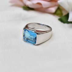 D E T A I L S - Stone: Natural Swiss Blue Topaz Stone Size: 10x12mm Material: 925 Sterling Silver The Fit: True to US ring size Finish: Silver & Smooth S H I P P I N G & P R O D U C T I O N - My current production time is 2-6 business days, which means after those days are up, your order ships! I make everything custom to order, by hand, but I promise you it's worth the wait! R U S H - M Y - O R D E R - If you're in a rush to get your pretty new pieces, please send me a message and I'll Husband Ring, Blue Topaz Ring Sterling Silver, Mans Ring, Swiss Blue Topaz Ring, Ring Everyday, Mens Gemstone Rings, Valentine Gifts For Husband, Bold Rings, Everyday Ring