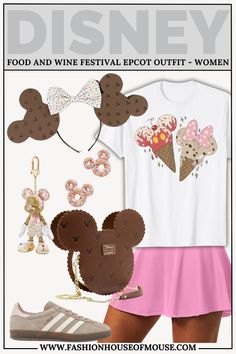 a women's outfit with minnie mouse ears and ice cream cones on the front